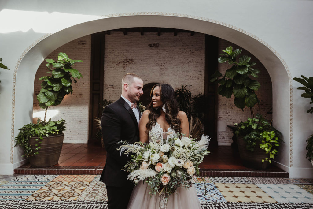 A romantic wedding at Ebell Long Beach, bride and groom portrait shots
