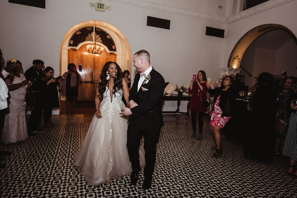 A romantic wedding reception at Ebell Long Beach, first dance