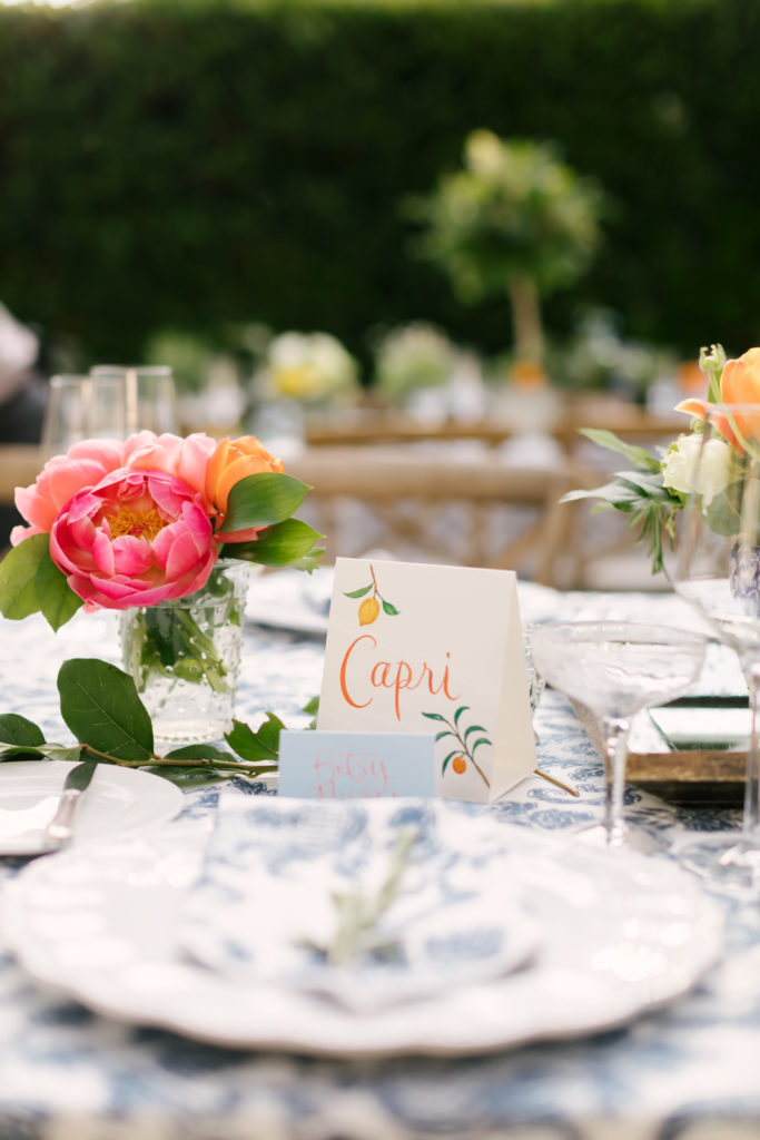 An Al Fresco Wedding reception at the Valley Hunt club, Italian inspired wedding reception table name