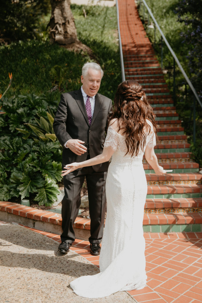 A music festival themed wedding at The Inn at Rancho Santa Fe, bride and father first look