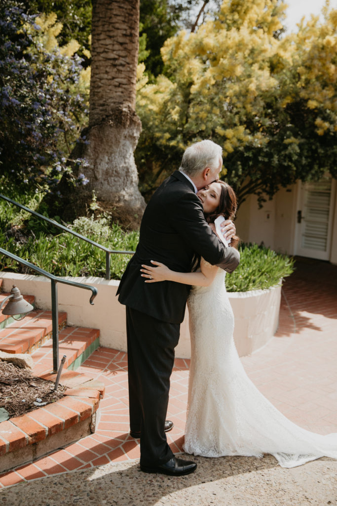 A music festival themed wedding at The Inn at Rancho Santa Fe, first look with father of the bride