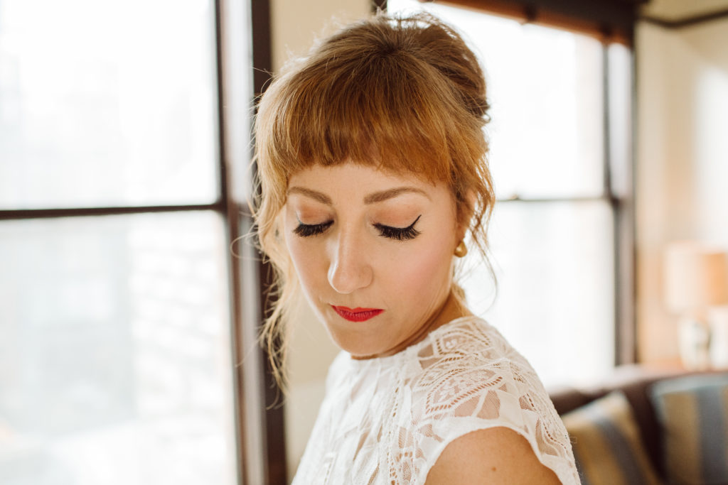A unique and colorful wedding at the Grass Room in downtown Los Angeles, vintage bridal makeup