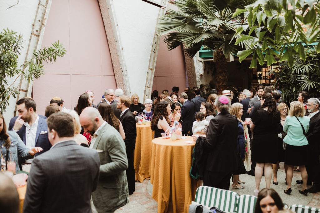 A unique and colorful wedding cocktail hour at the Grass Room in downtown Los Angeles