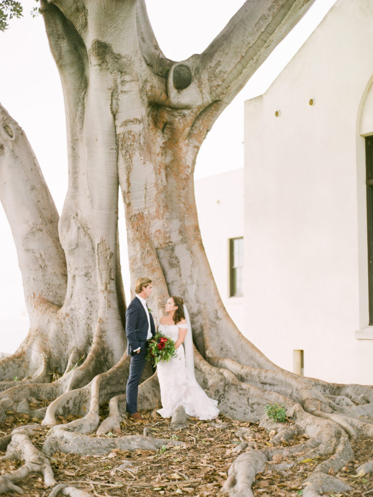 An ocean view wedding ceremony at The Redondo Beach Historic Library, bride and groom portrait shot