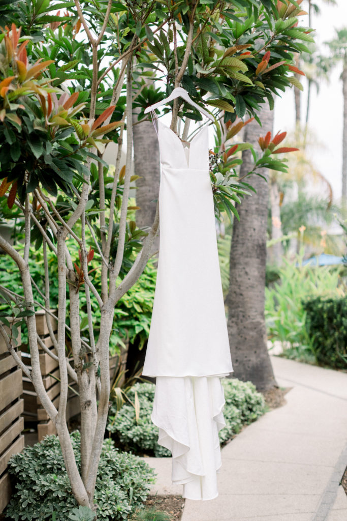 A classic greenhouse wedding at Dos Pueblos Orchid Farm, modern and minimalist wedding dress