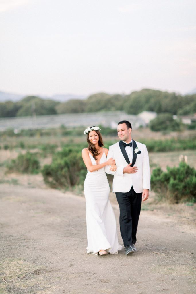 A classic greenhouse wedding reception at Dos Pueblos Orchid Farm, bride and groom portrait shot