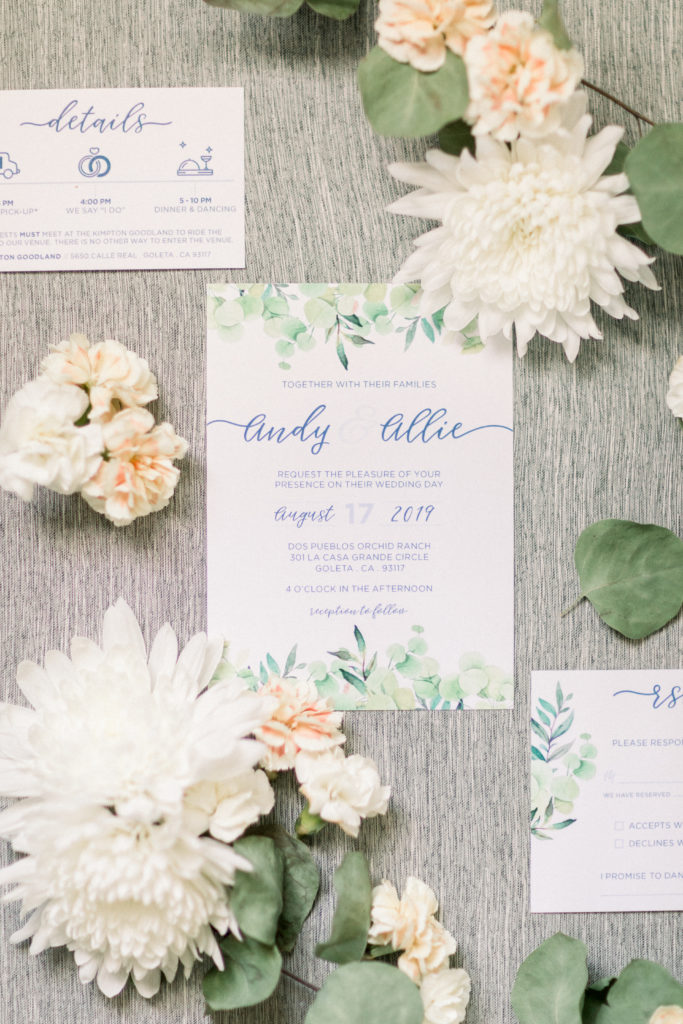 A classic greenhouse wedding at Dos Pueblos Orchid Farm, greenery inspired invitation suite