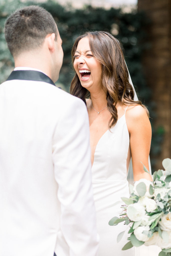 A classic greenhouse wedding at Dos Pueblos Orchid Farm, bride and groom first look