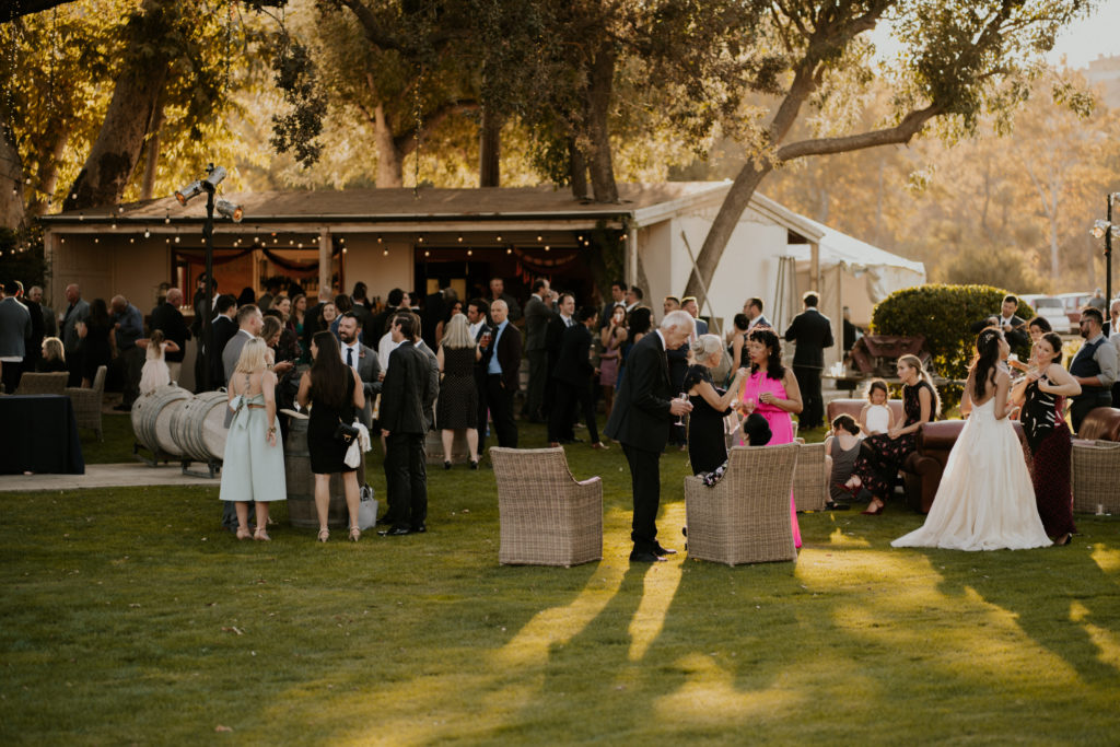 A whimsical wedding reception at Triunfo Creek Vineyards, cocktail hour