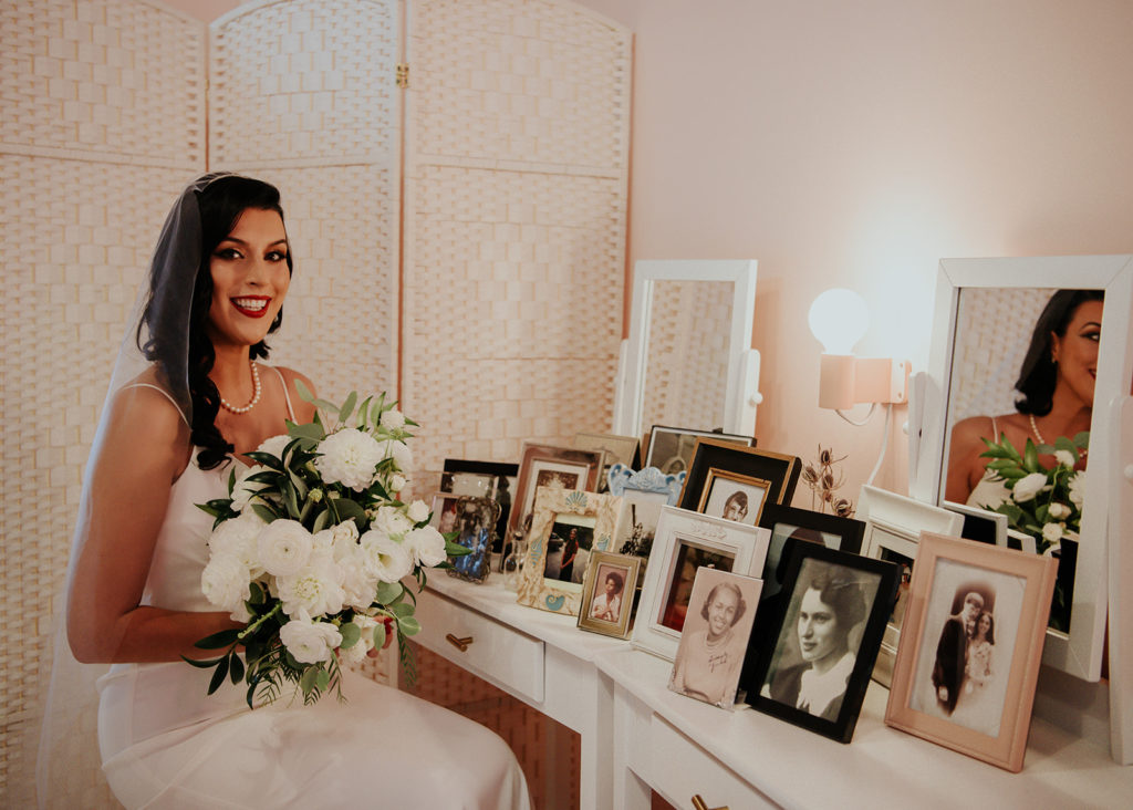 Beautiful wedding at The Unique Space in downtown LA, glam bridal hair and makeup, family photo gallery at wedding