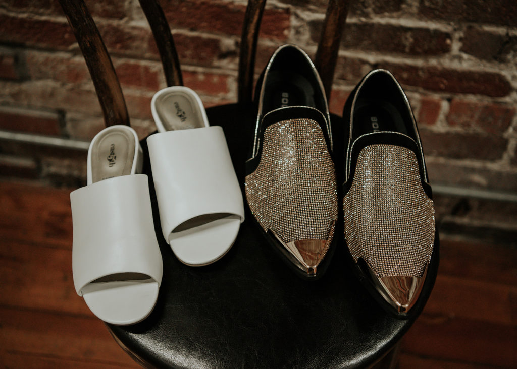 Beautiful wedding at The Unique Space in downtown LA, bride and groom shoes