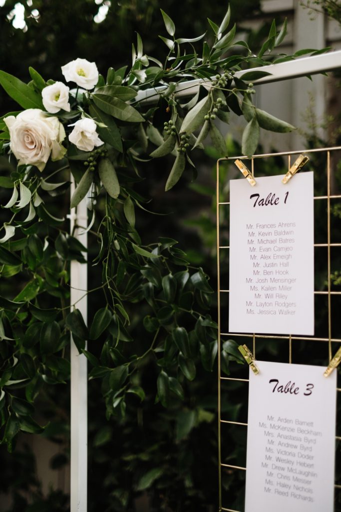 A Classic Vineyard Wedding reception at Triunfo Creek Vineyards, simple and modern seating chart