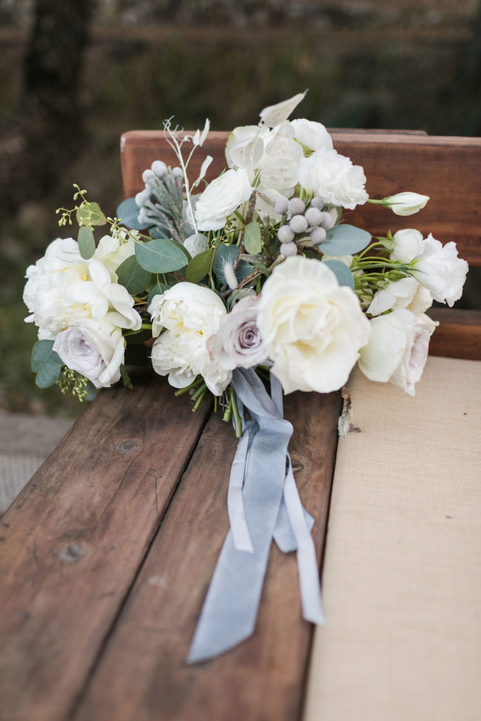 A Romantic Forest Inspired Wedding at the 1909, green and white bridal bouquet