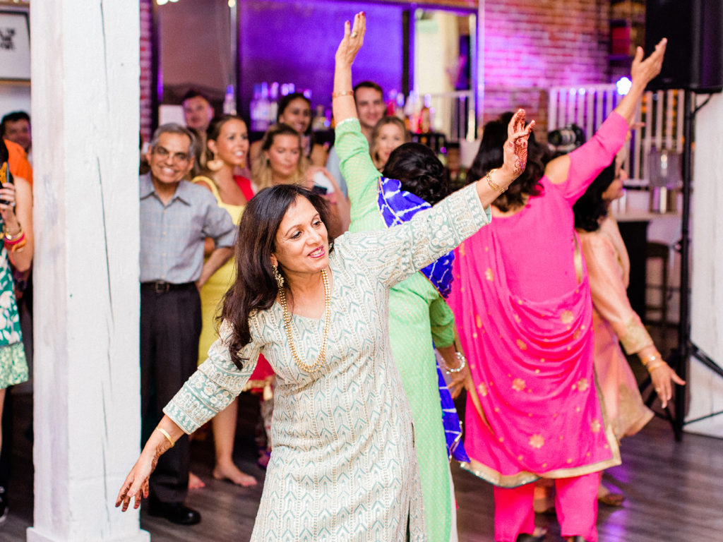 A lively sangeet celebration at The Unique Space in DTLA, coordinated family dances