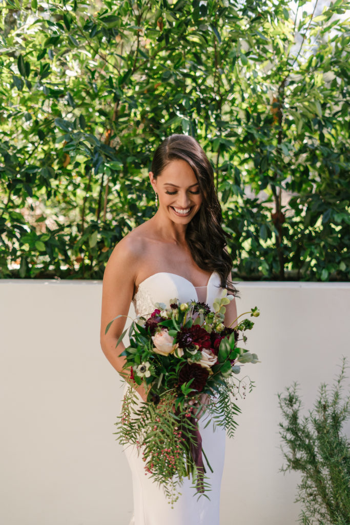 A Fall Wedding at Calamigos Ranch, bridal portrait shot with bouquet