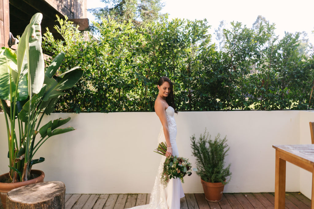 A Fall Wedding at Calamigos Ranch, bridal portrait shot with bouquet