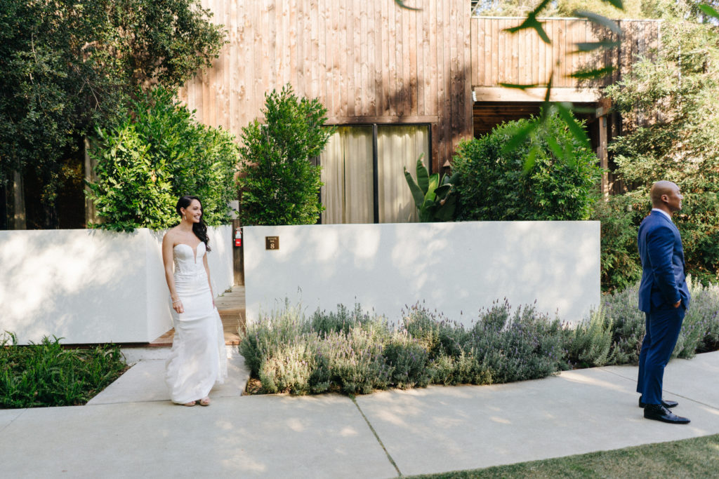 A Fall Wedding at Calamigos Ranch, bride and groom first look