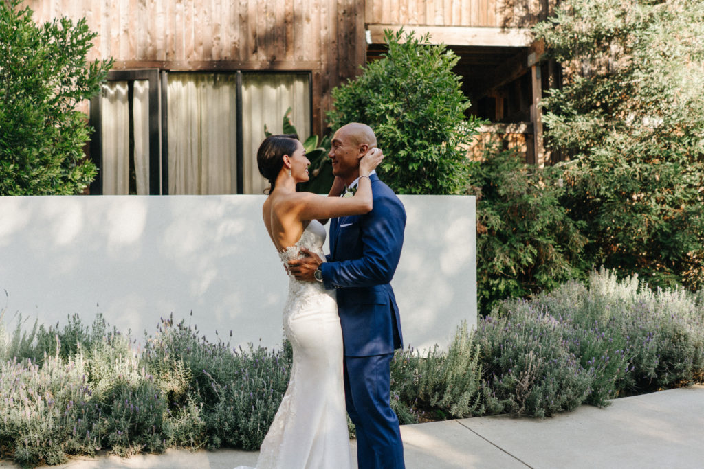 A Fall Wedding at Calamigos Ranch, bride and groom first look