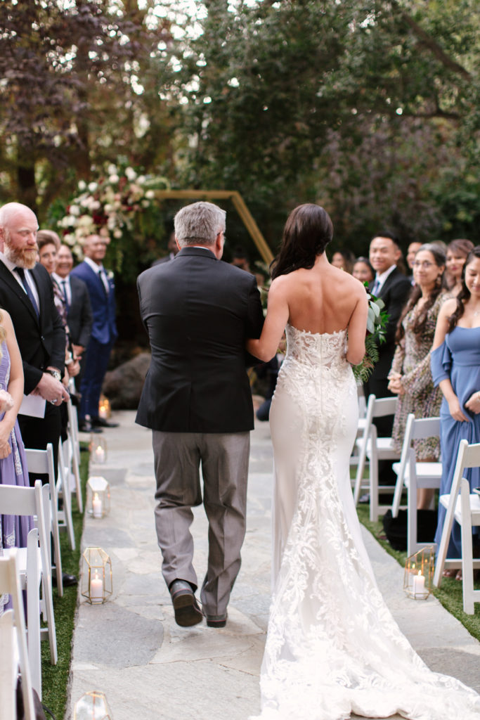 A Fall Wedding ceremony at Calamigos Ranch, bride walking down aisle