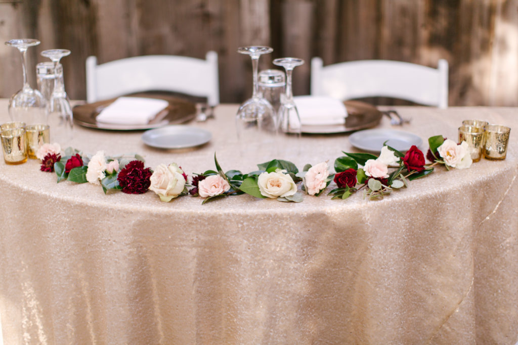 A Fall Wedding reception at Calamigos Ranch, sweetheart table