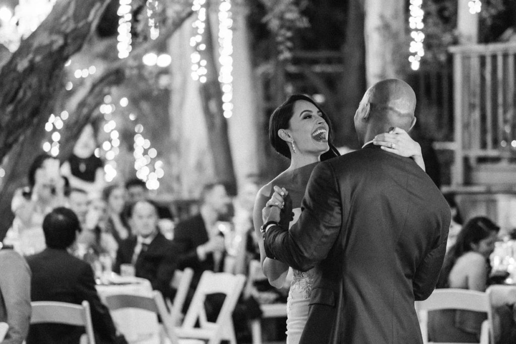 A Fall Wedding reception at Calamigos Ranch, bride and groom first dance