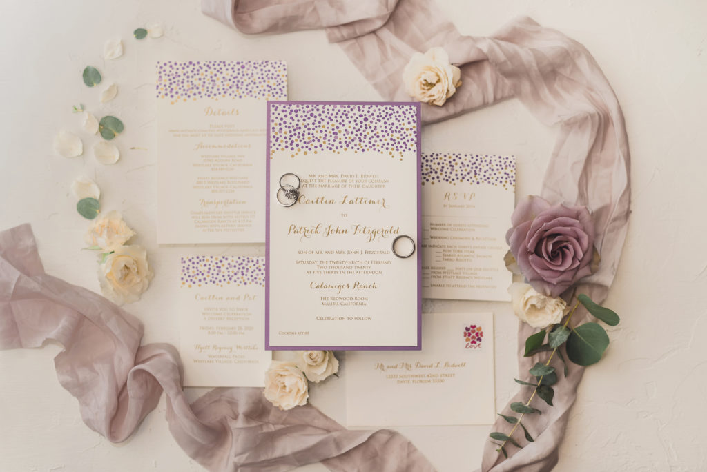 lilac wedding invitation detail shot