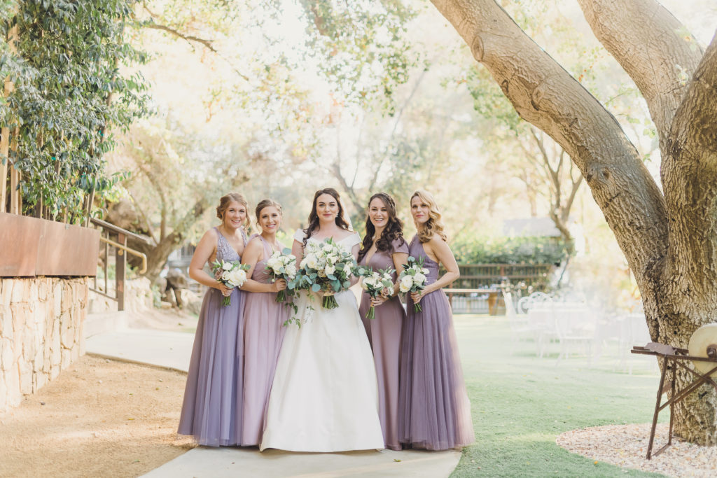 A Springtime Malibu Wedding at Calamigos Ranch, lilac ombre bridesmaid dresses