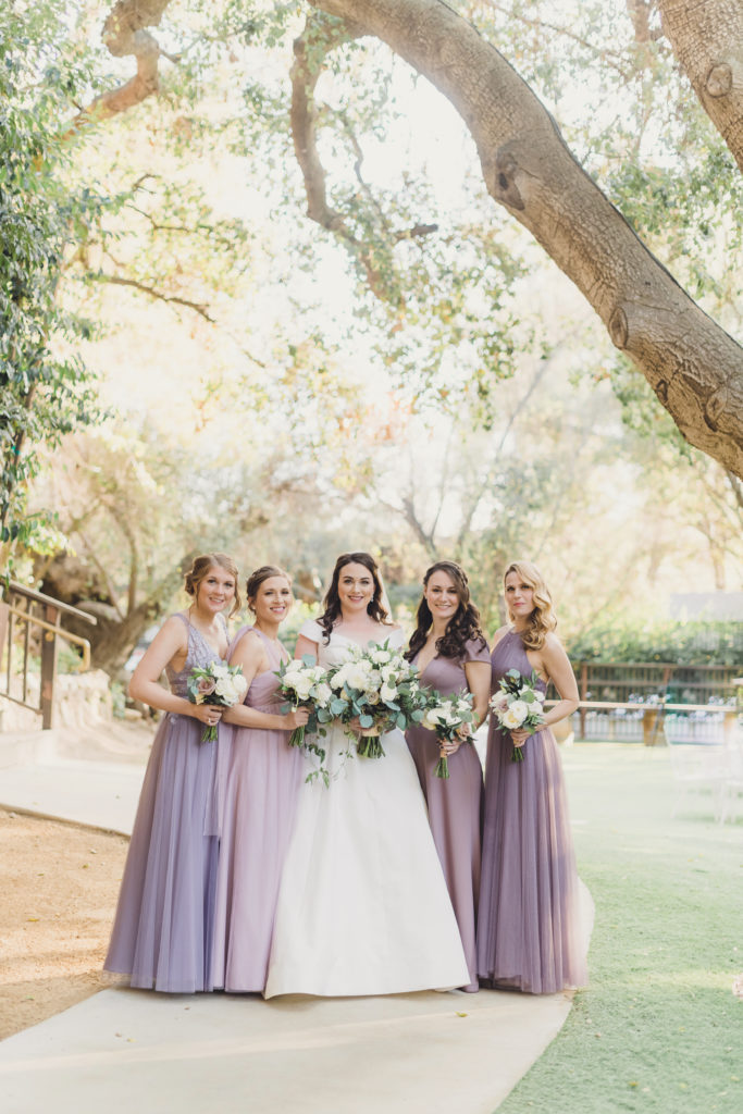A Springtime Malibu Wedding at Calamigos Ranch, lilac ombre bridesmaid dress