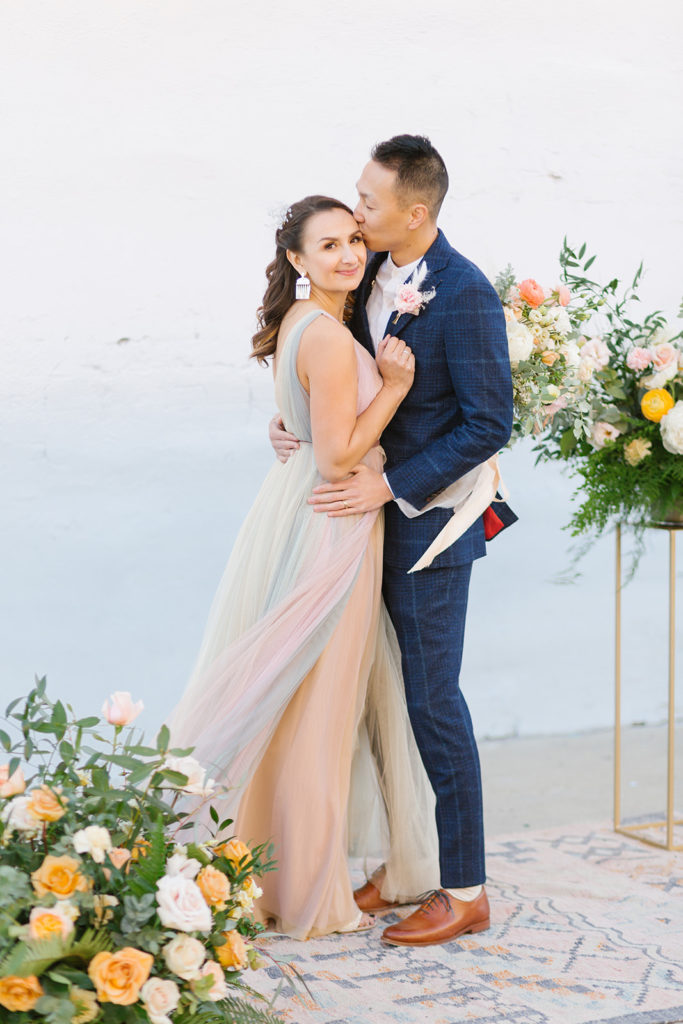 cotton candy inspired styled shoot, wedding ceremony with pink and peach earth tones