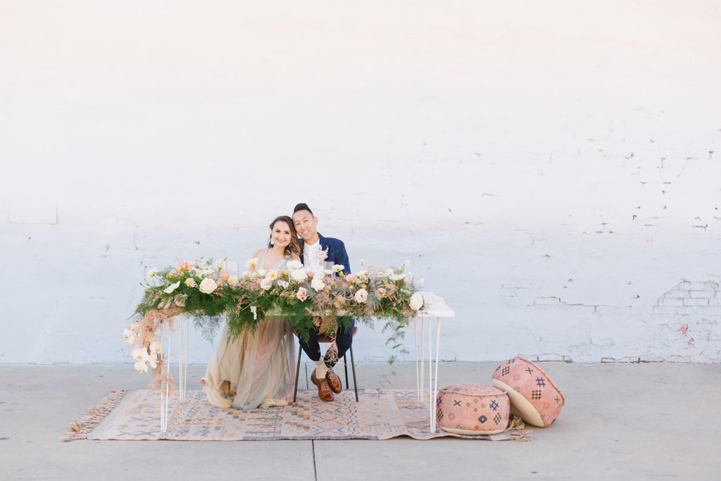 cotton candy inspired styled shoot with soft sunset earth tones 