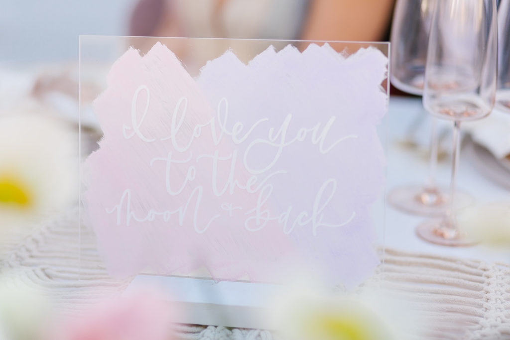 soft pink acrylic wedding reception table sign