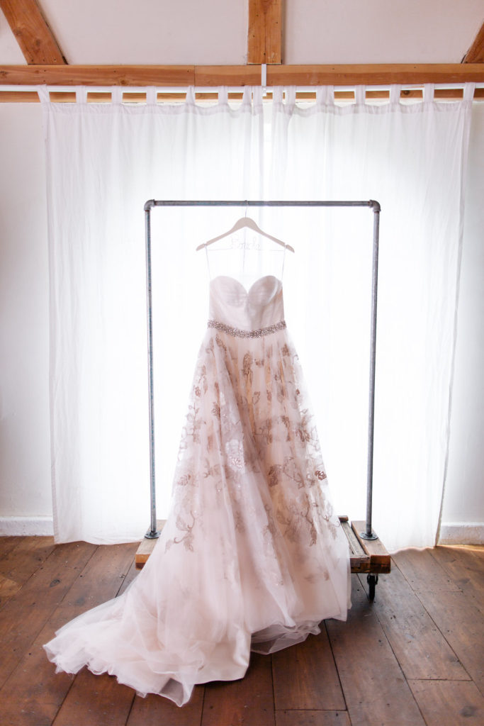 strapless wedding dress with brocade details