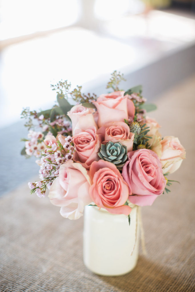 rose and succulent floral arrangement for small wedding