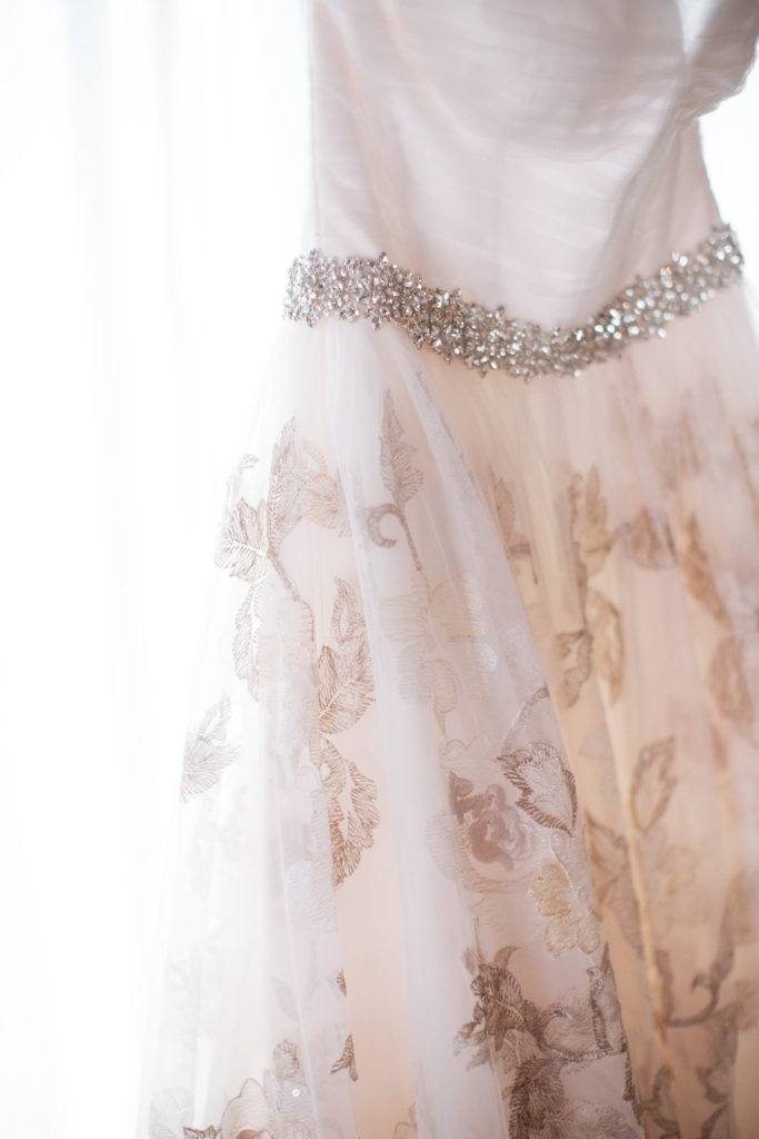 strapless wedding dress with brocade details