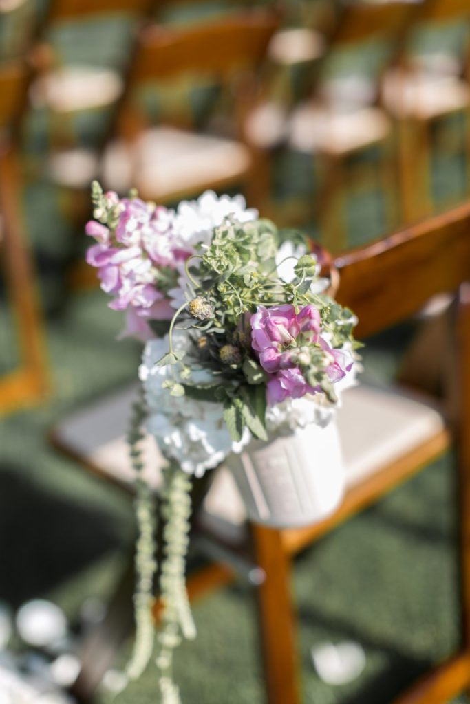 Aisle flowers for A sweet, small wedding ceremony at Triunfo Creek Vineyards