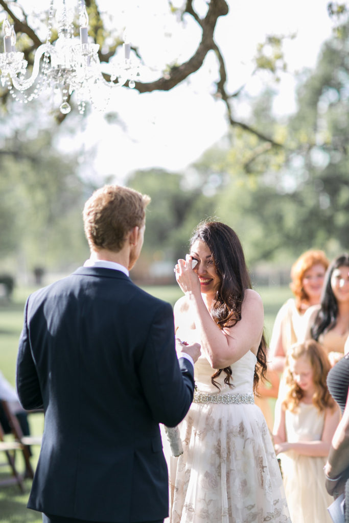 emotional bride during A sweet, small wedding ceremony at Triunfo Creek Vineyards