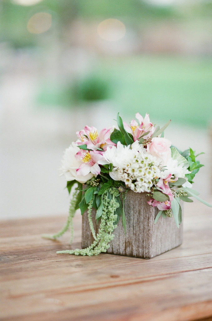 small pink and green floral arrangement