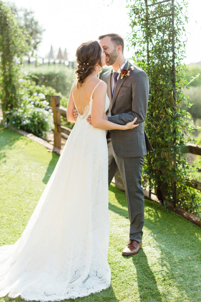 bride and groom first look for micro wedding at Cielo Farms