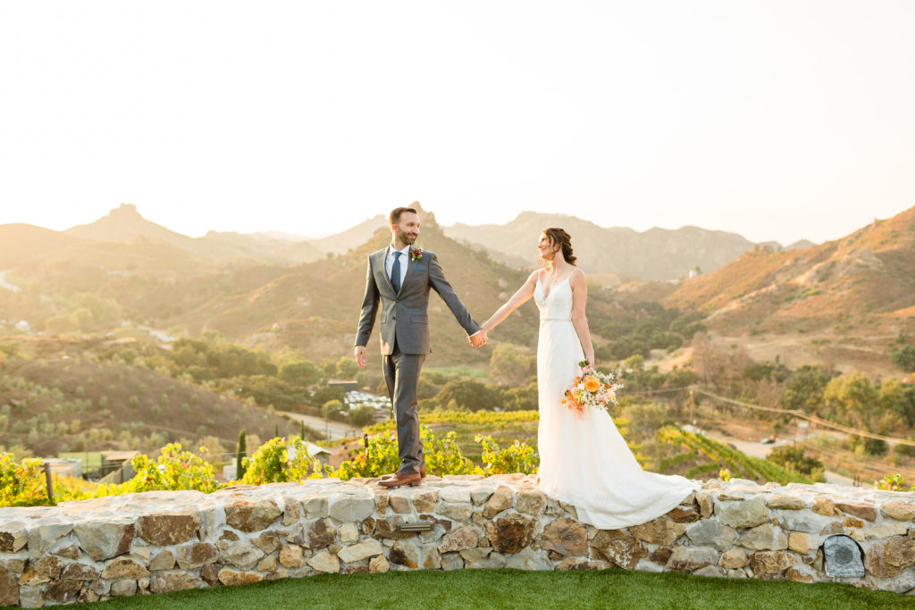 bride and groom sunset portrait shot at Cielo Farms in Malibu