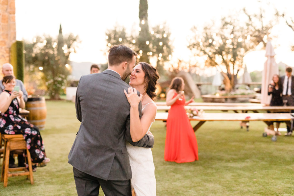 bride and groom first dance during micro wedding at Cielo Farms