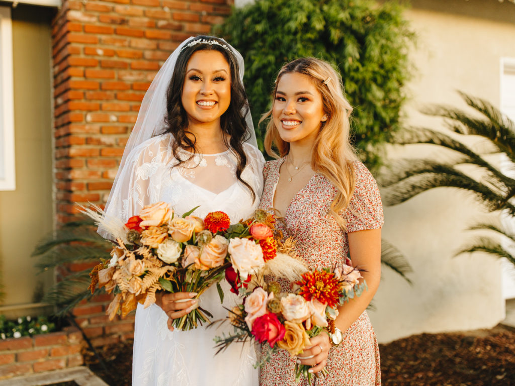 Bohemian bride and bridesmaid