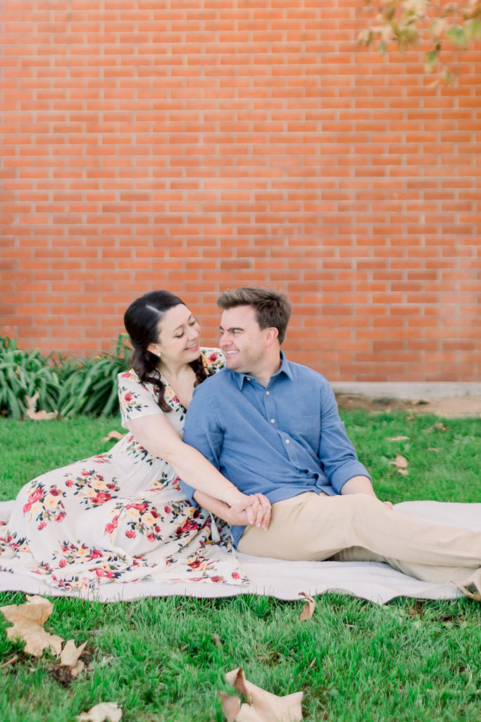engagement photo session with couple having a picnic in Los Angeles