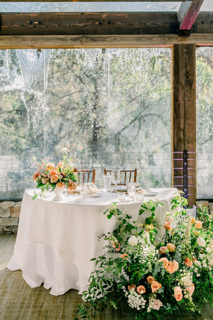 sweetheart wedding reception table at the Redwood Room at Calamigos Ranch