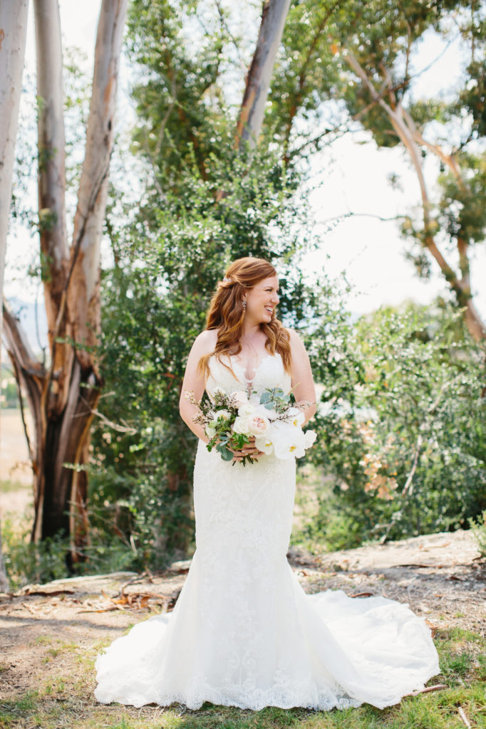 bride in strapless wedding dress 