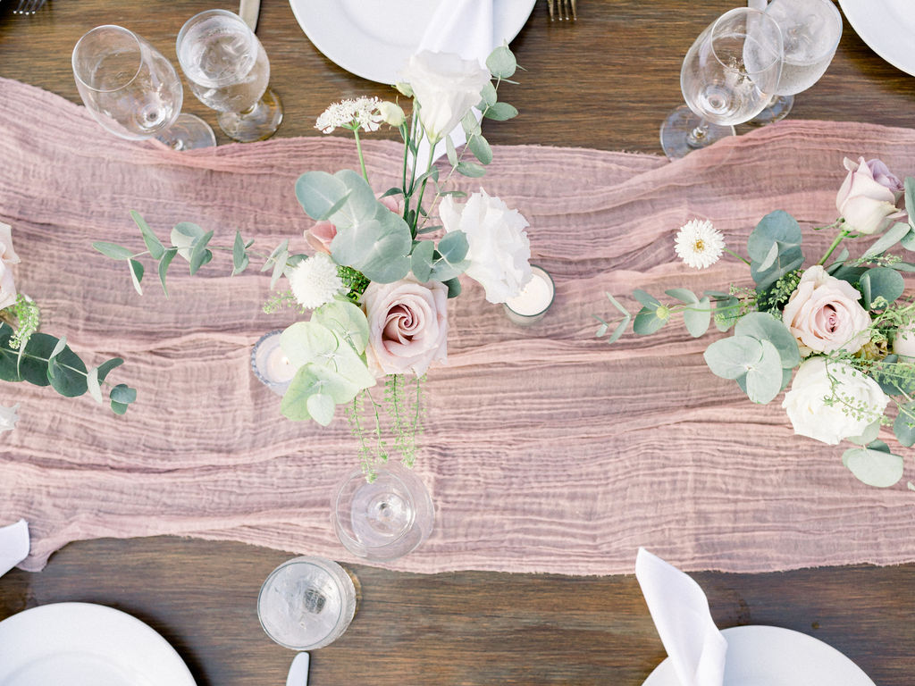 soft pink gauze for table runner at wedding reception