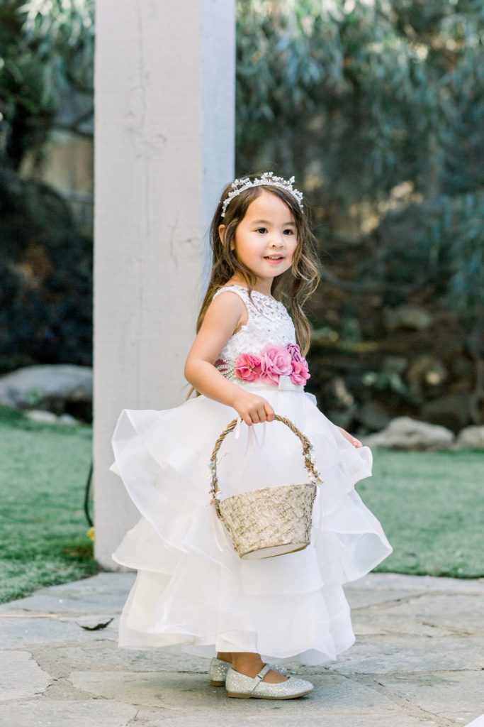 young flower girl dress with pink sash