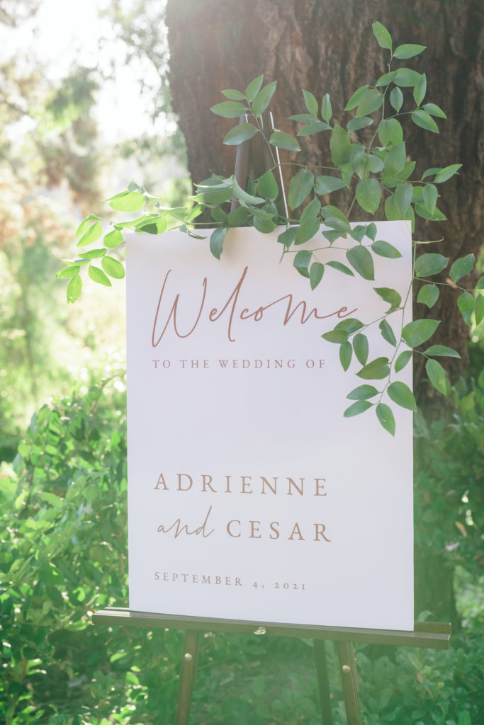 wedding welcome sign with copper
