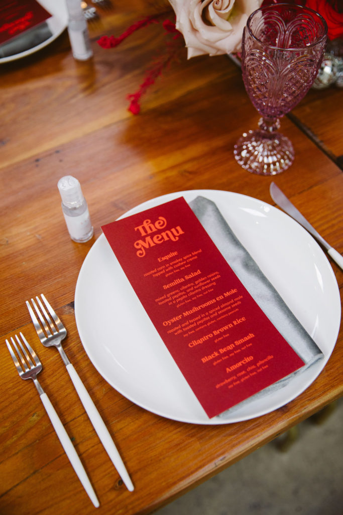 retro font for red wedding dinner menu