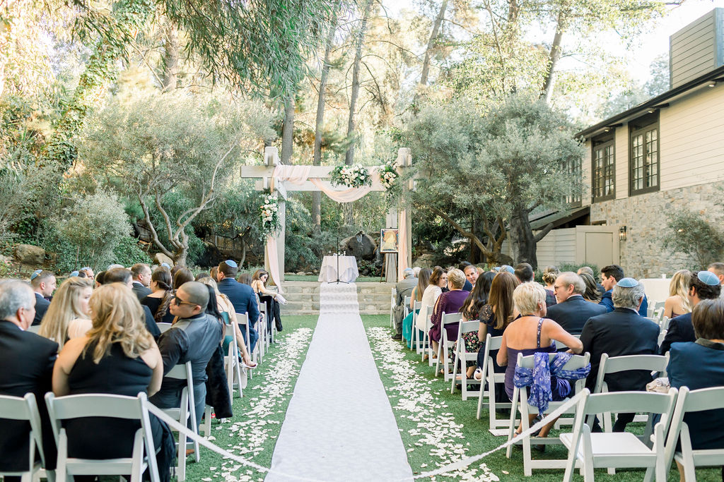 romantic and glamorous wedding ceremony at The Redwood Room at Calamigos Ranch in Malibu