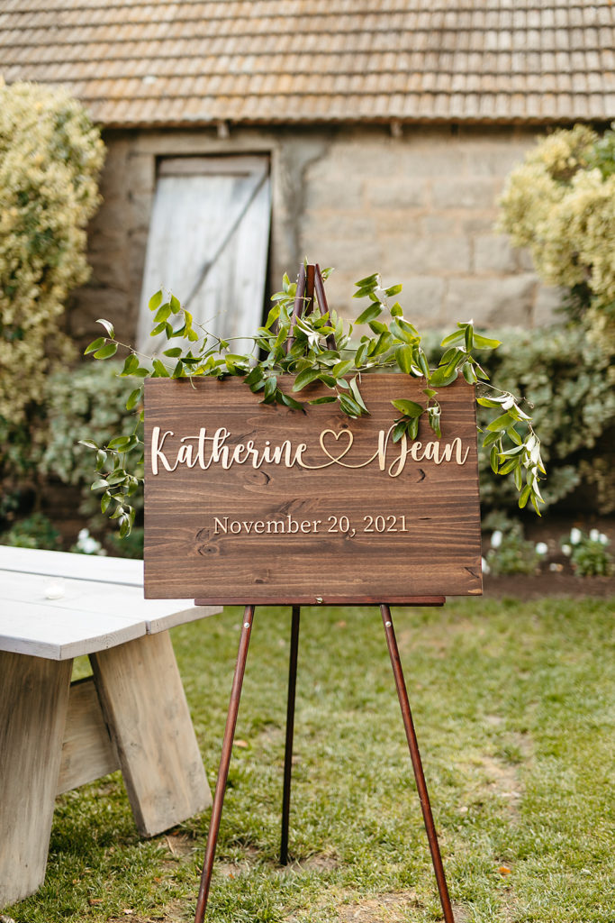 wooden wedding welcome sign with 3d script 